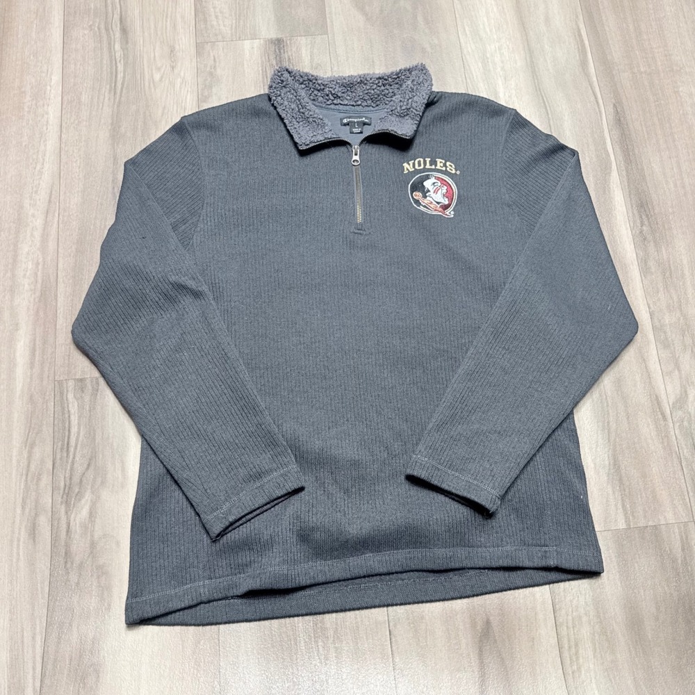 Champion Elite FSU Seminoles Quarter Zip Pullover Gray Sherpa Collar Mens Large